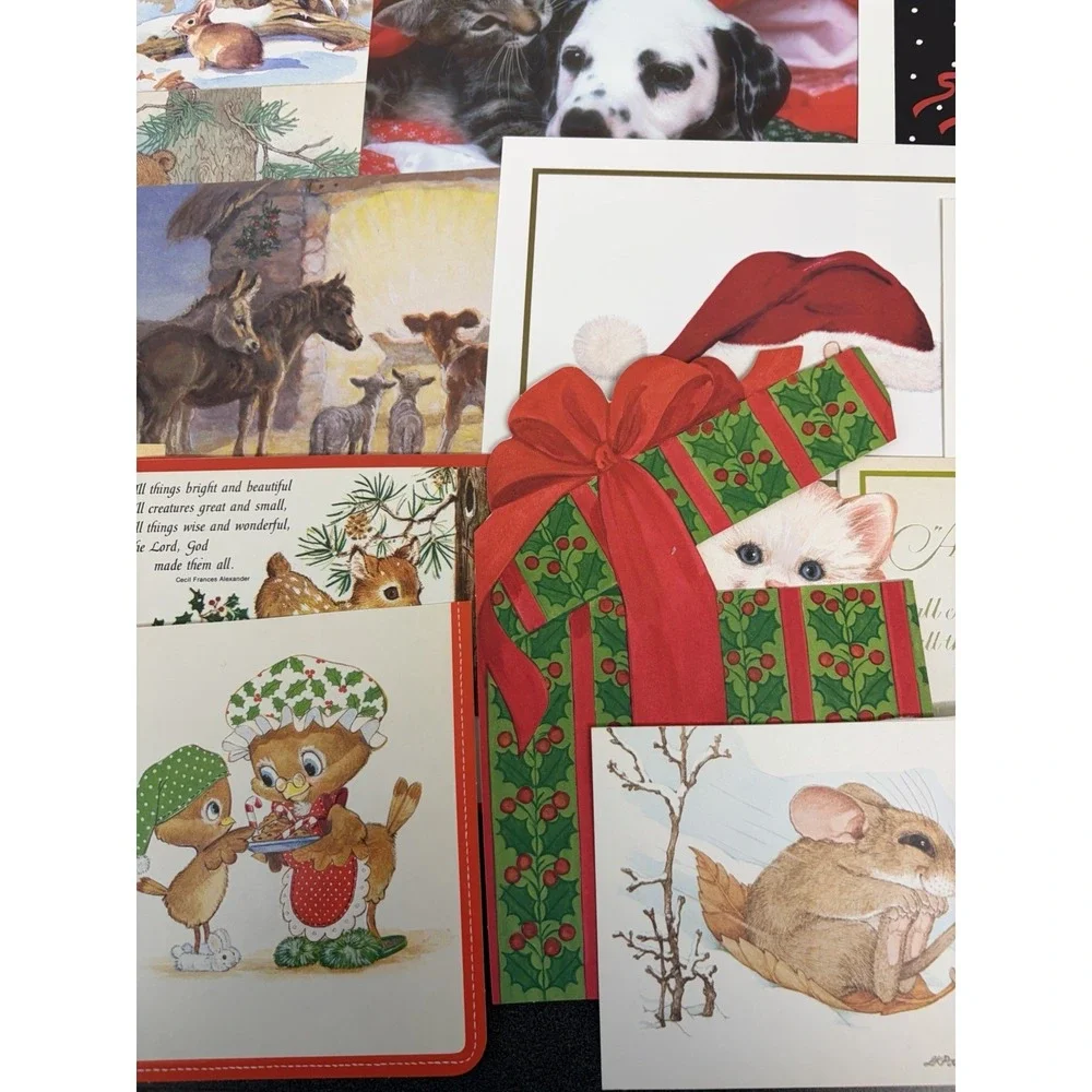 Vintage Animal Christmas Cards Fronts ONLY Scrapbooking Crafts Decoupage 50+